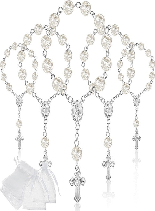 Jadive 30 Pieces Mini Rosaries Baptism Rosary Beads Finger Baptism Rosaries Bulk with Organza Bags for First Communion Christening Weddings Party Favors(Silver) - Image 1